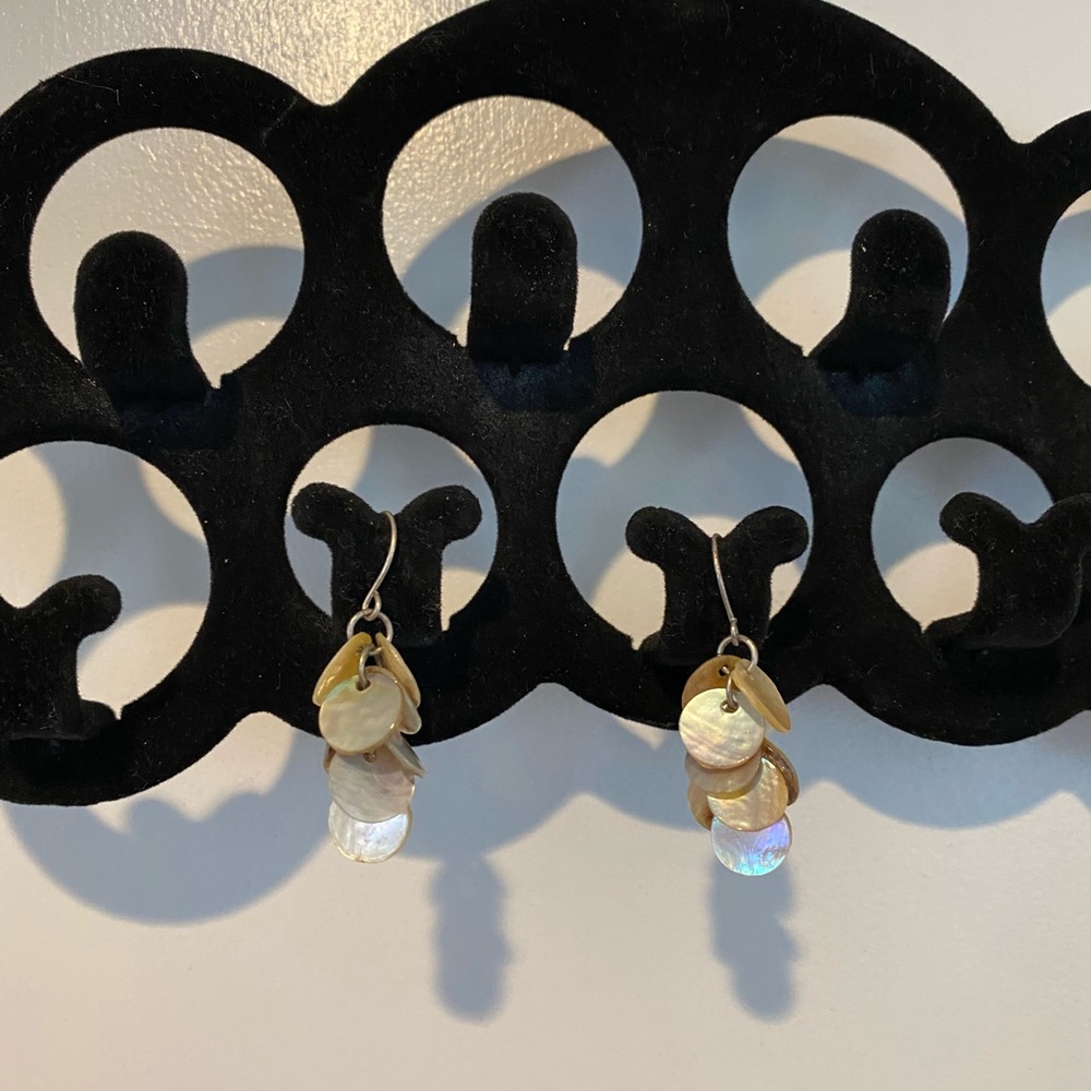 Pearl White Flat Circle Shell Dangle Earrings - image 1